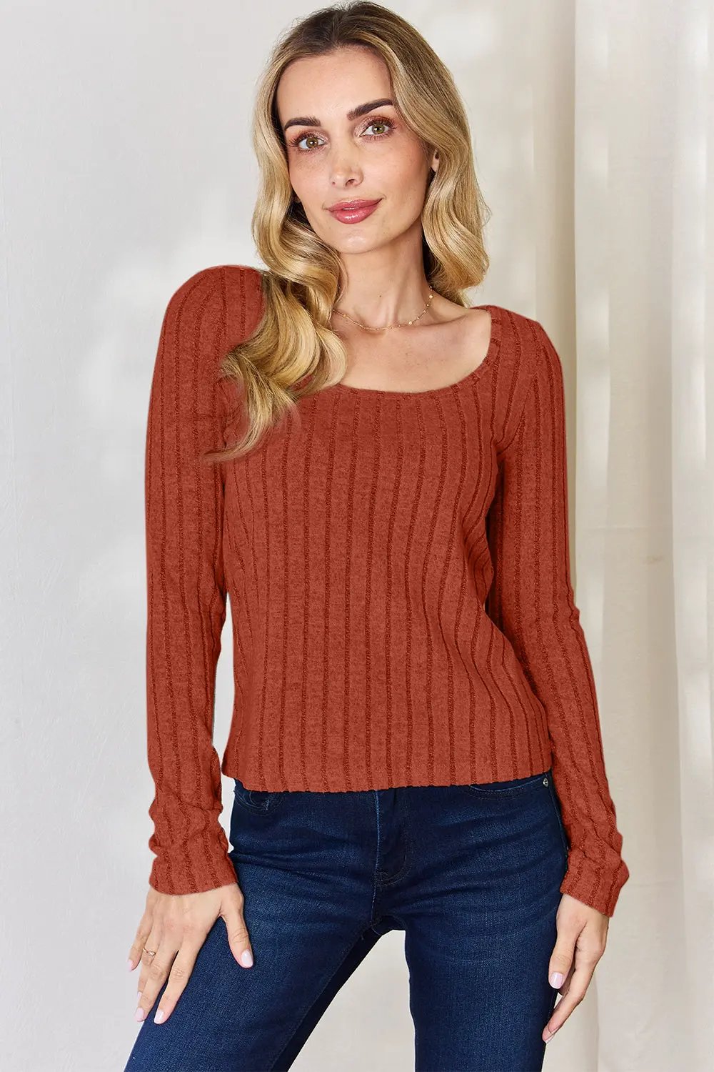 Basic Bae Full Size Ribbed Long Sleeve T‑Shirt | Partner Labels Selection by Partner Label