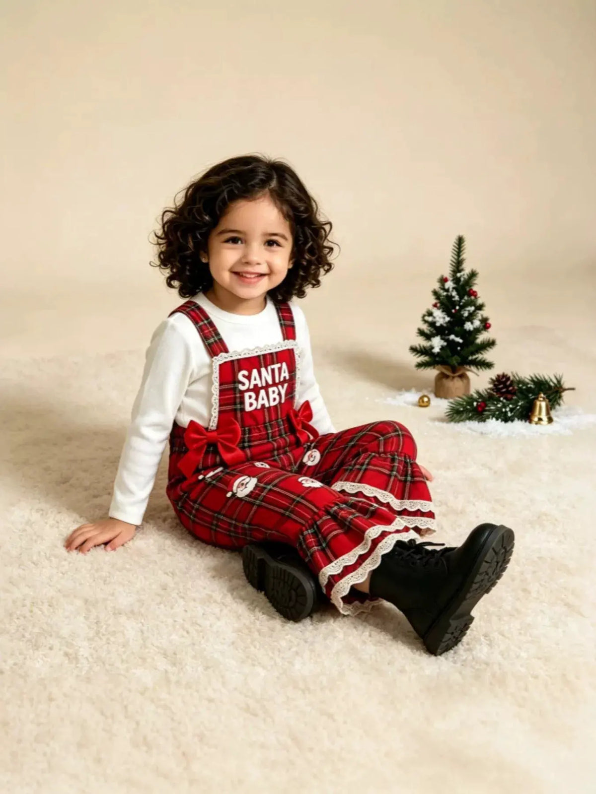 Children's Santa Baby Plaid Ruffle Jumpsuit by Trendsi