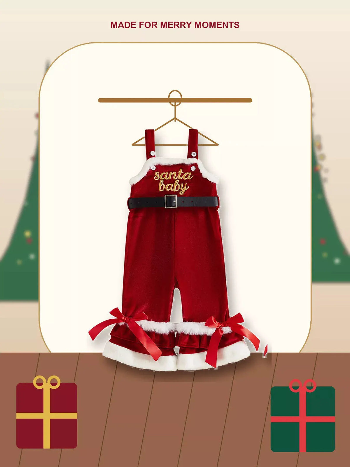 Children's Santa Baby Velvet Christmas Overalls by Trendsi