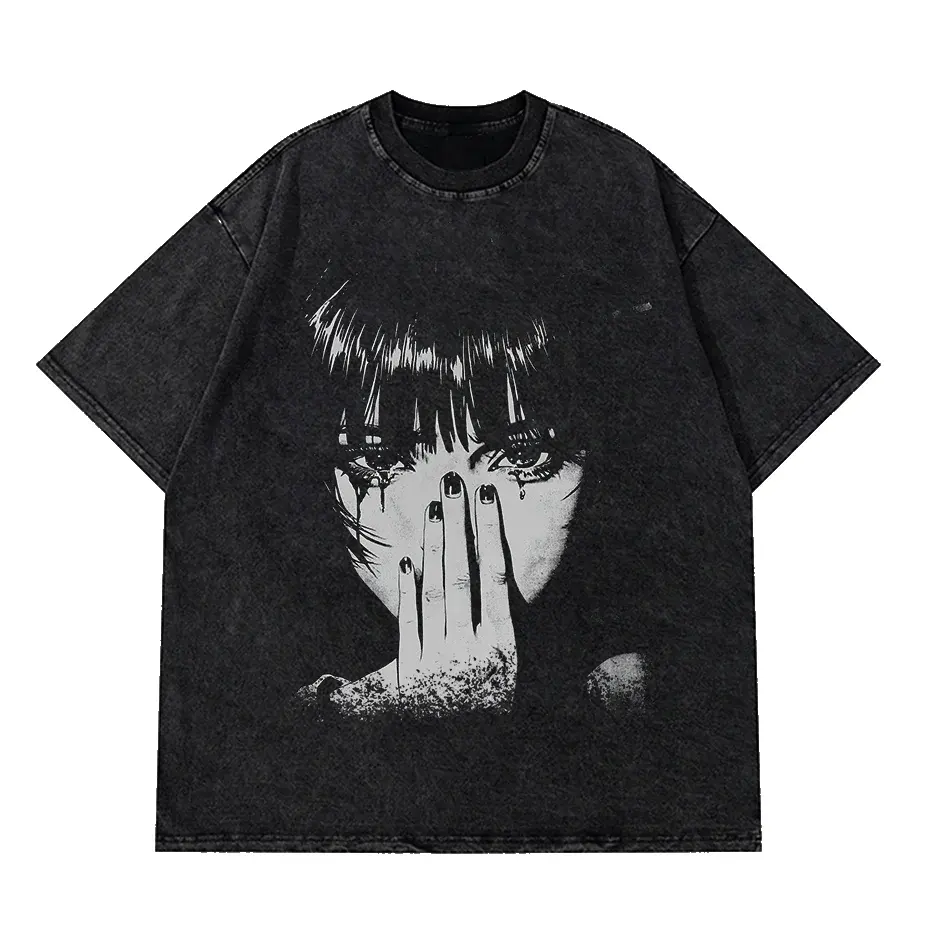 Hip Hop Washed Graphic T Shirt Men Streetwear Cotton Loose Fit by Vimost Shop