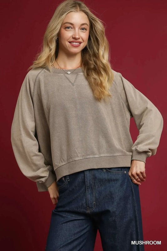 Umgee Mineral Wash French Terry Sweatshirt by Umgee