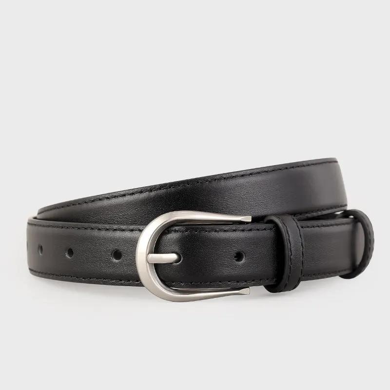 Classic Leather Belt with Silver Buckle by Trendsi