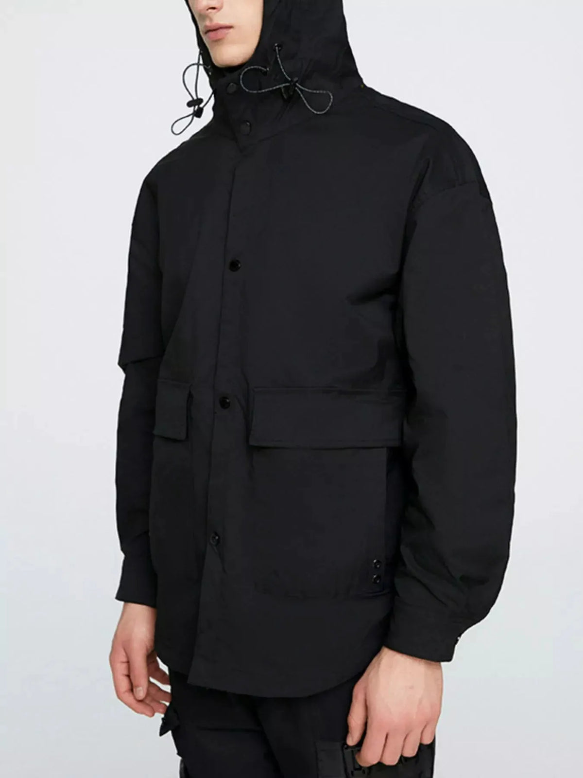 Men's Plus Size Urban Style Hooded Snap Down Jacket by Partner Label