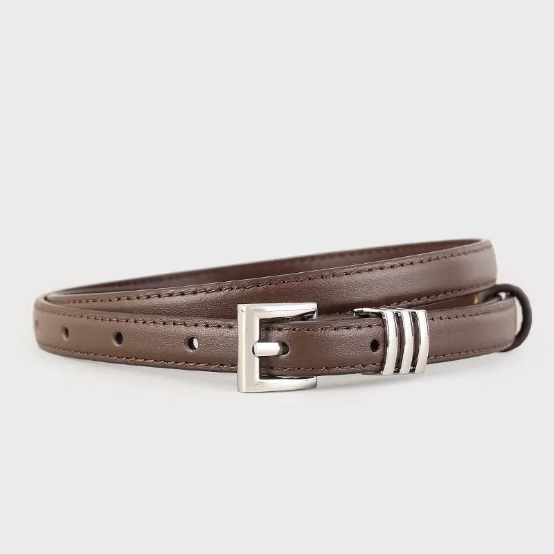 Skinny Leather Belt with Silver Buckle by Trendsi