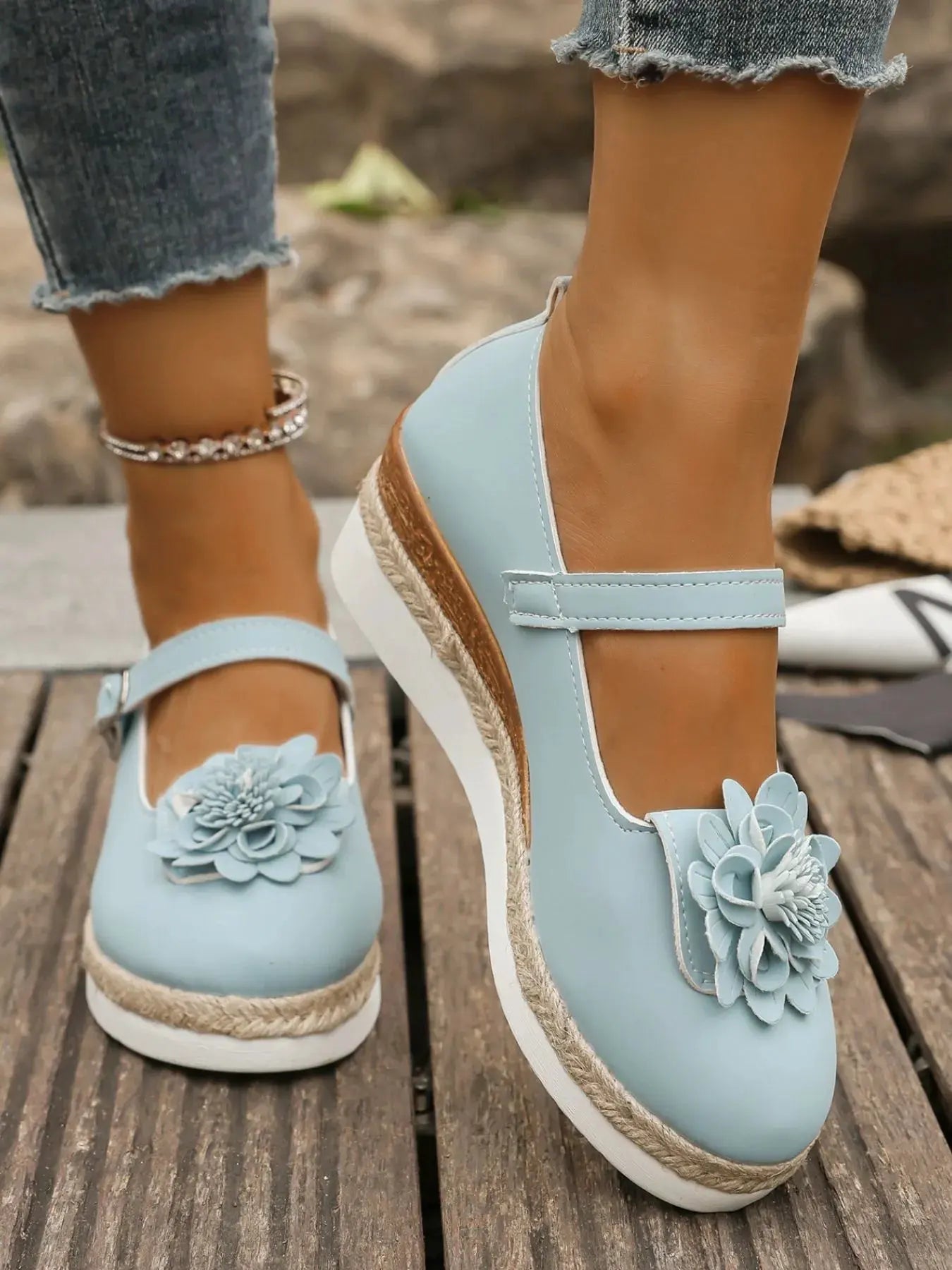 Flower Embellished Mary Jane Loafers by Partner Label