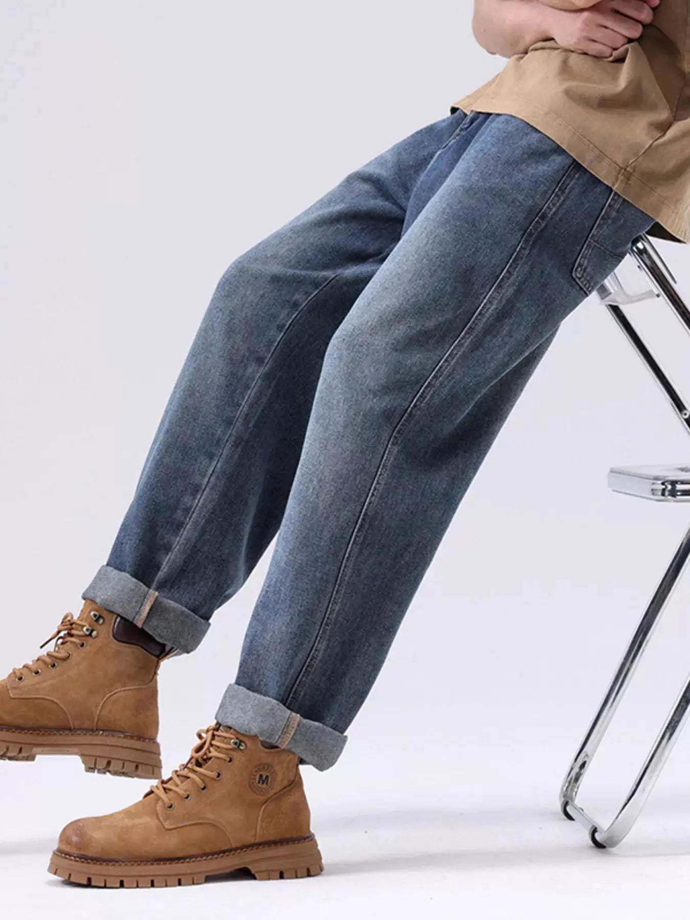 Men's Plus Size Vintage Wash Loose Fit Jeans by Partner Label
