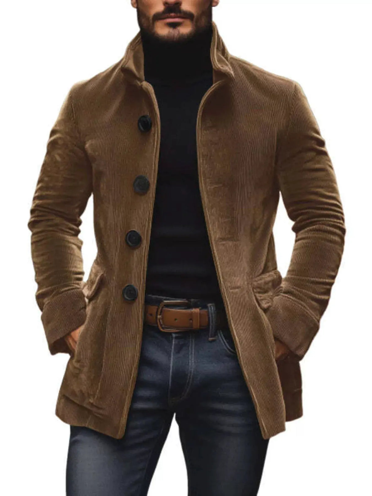 Men's Full Size Vintage Single-Breasted Stand Collar Coat Plus Size by Trendsi