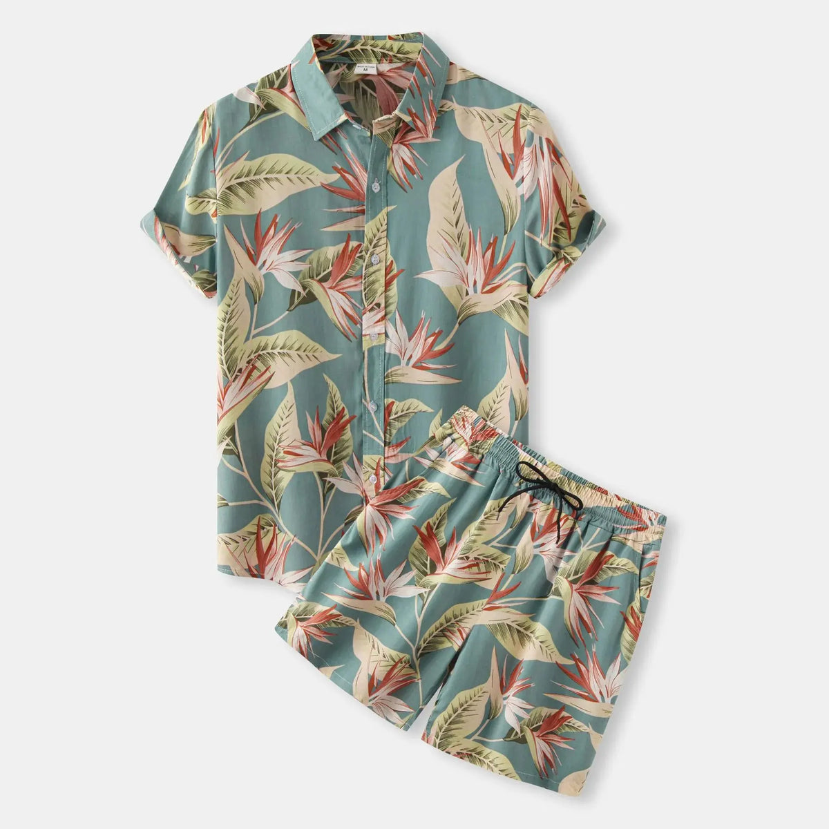 Men's Plus Size Printed Button Up Shirt and Shorts Set by Trendsi