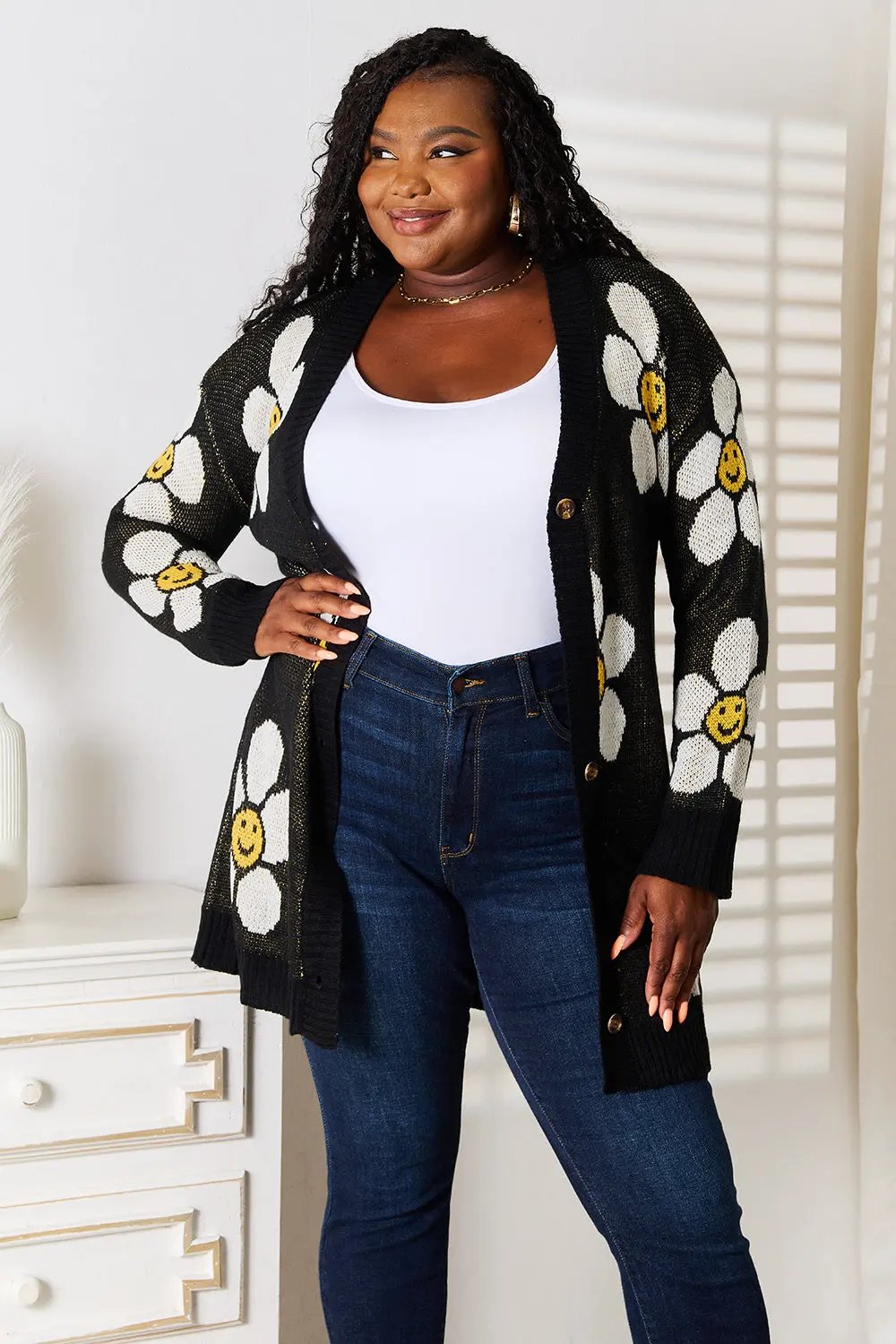 Perfee Floral Button Down Longline Cardigan by Perfee