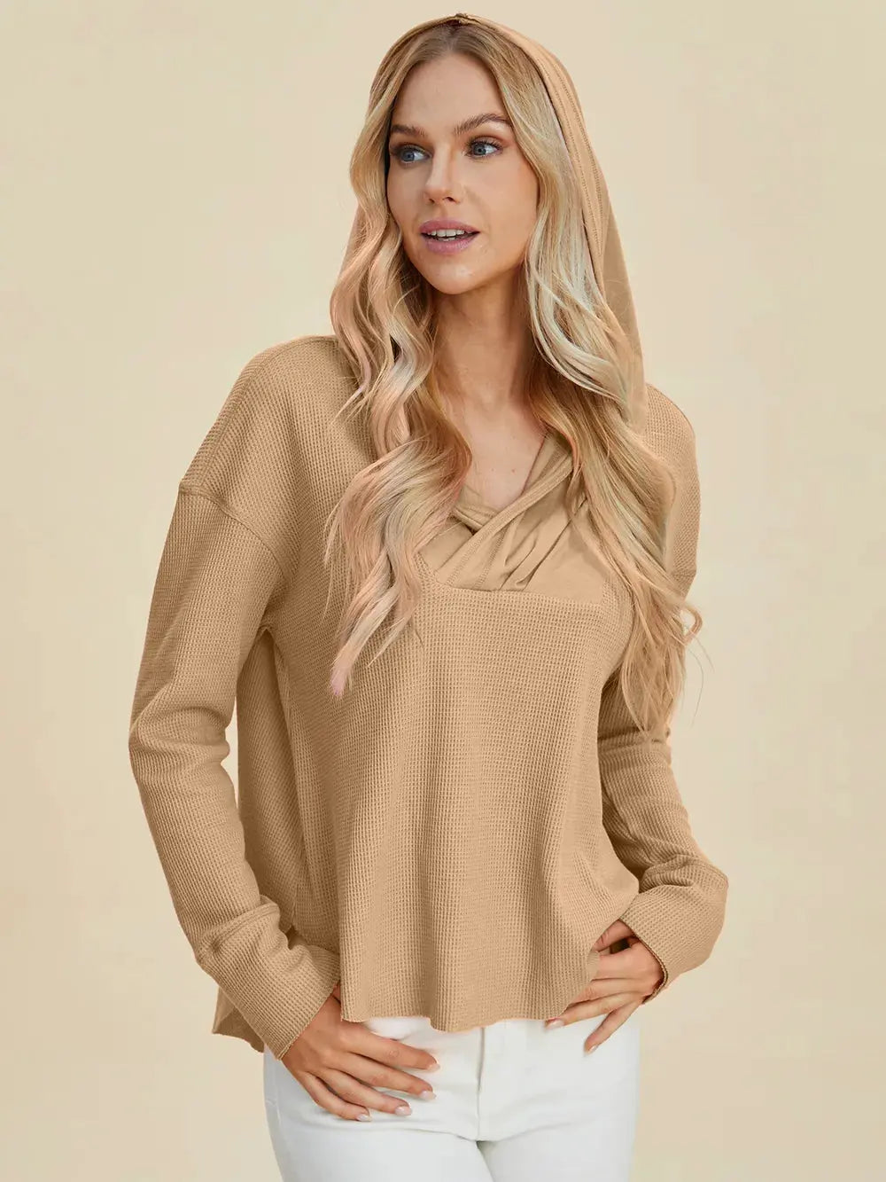 Double Take Full Size High-Low Dropped Shoulder Long Sleeve Hoodie by Double Take