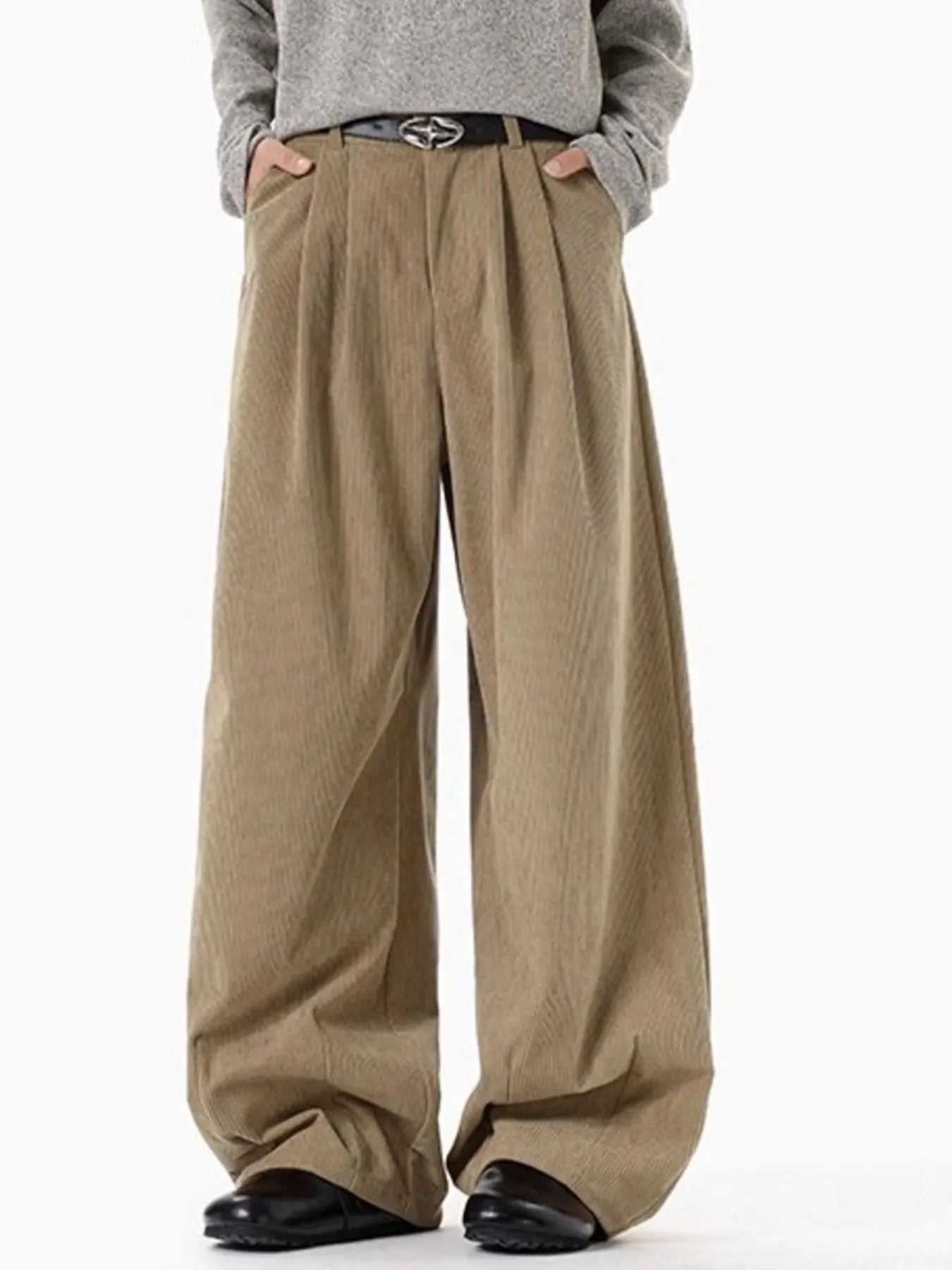 Men's Plus Size Pleated Detail Wide Leg Pants by Partner Label