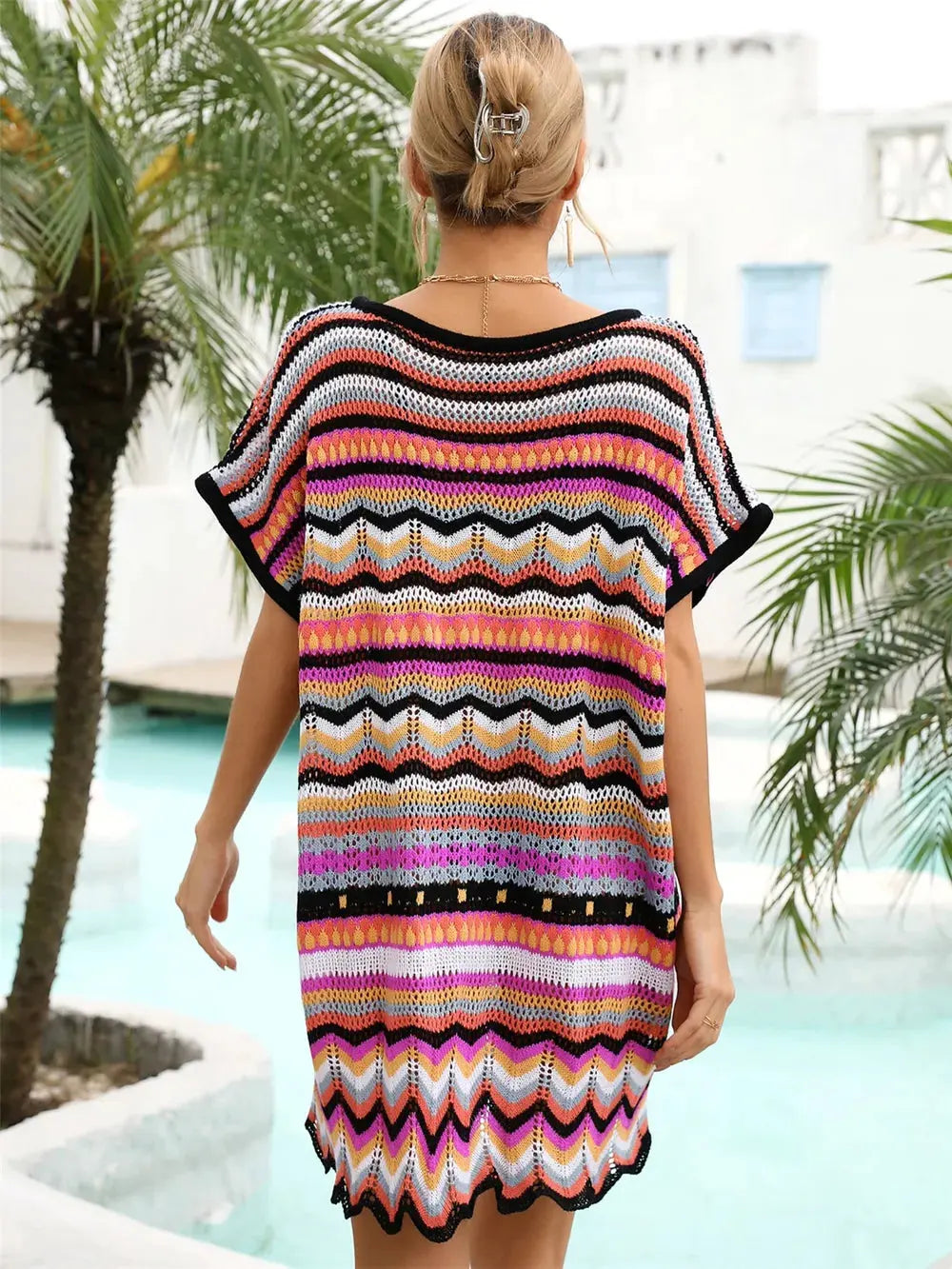 Angel Wings Rainbow Stripe Scalloped V-Neck Cover-Up Dress by Angel Wings