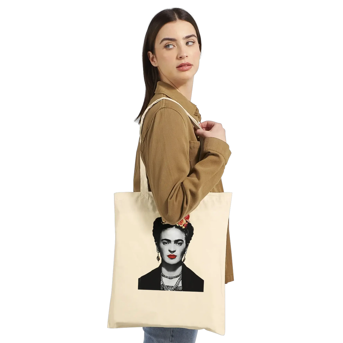 Frida Kahlo with Flowers Portrait artwork tote bag by Art-O-Rama Shop