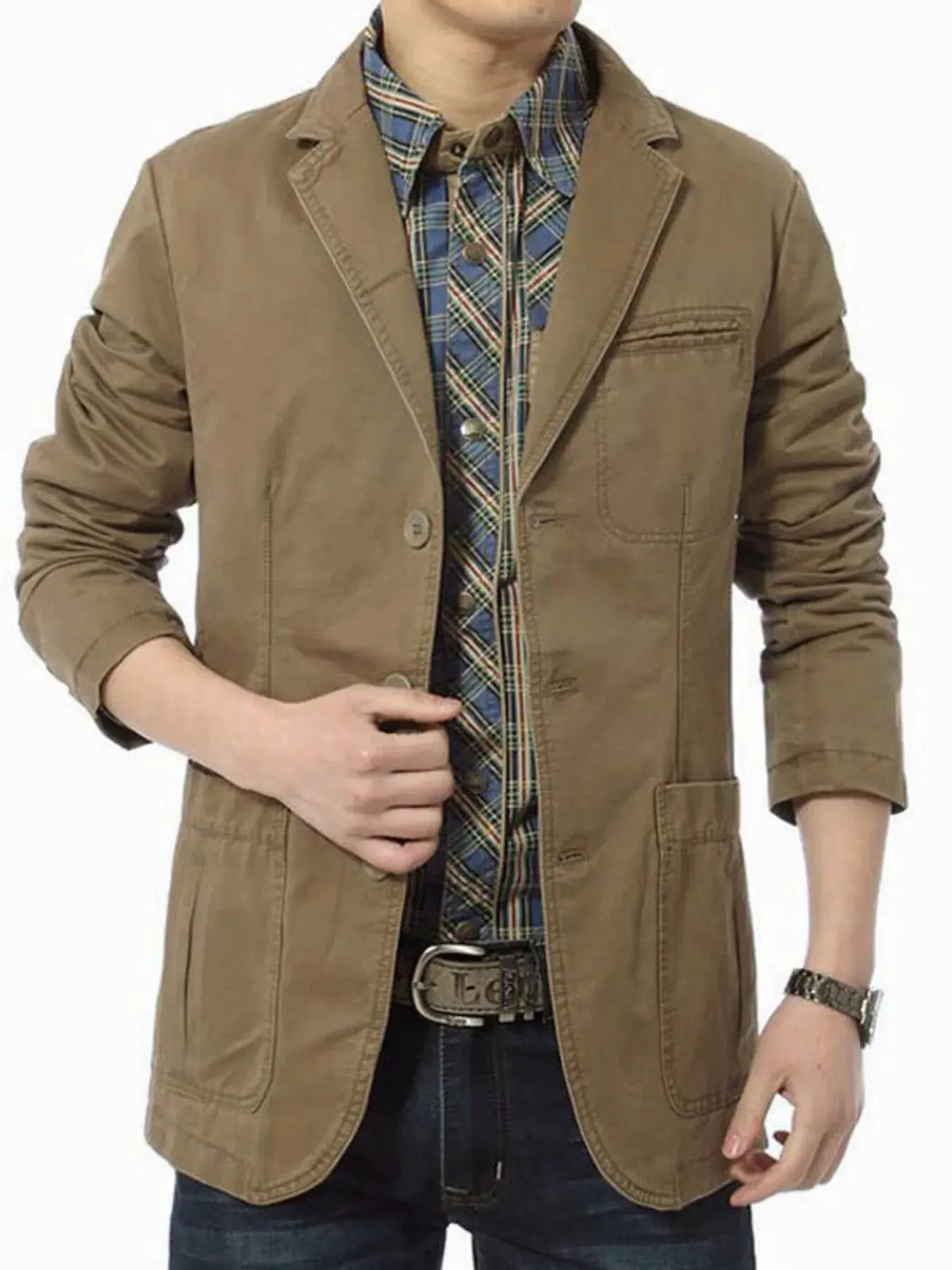 Men's Plus Size Lapel Collar Button Up Blazer by Trendsi