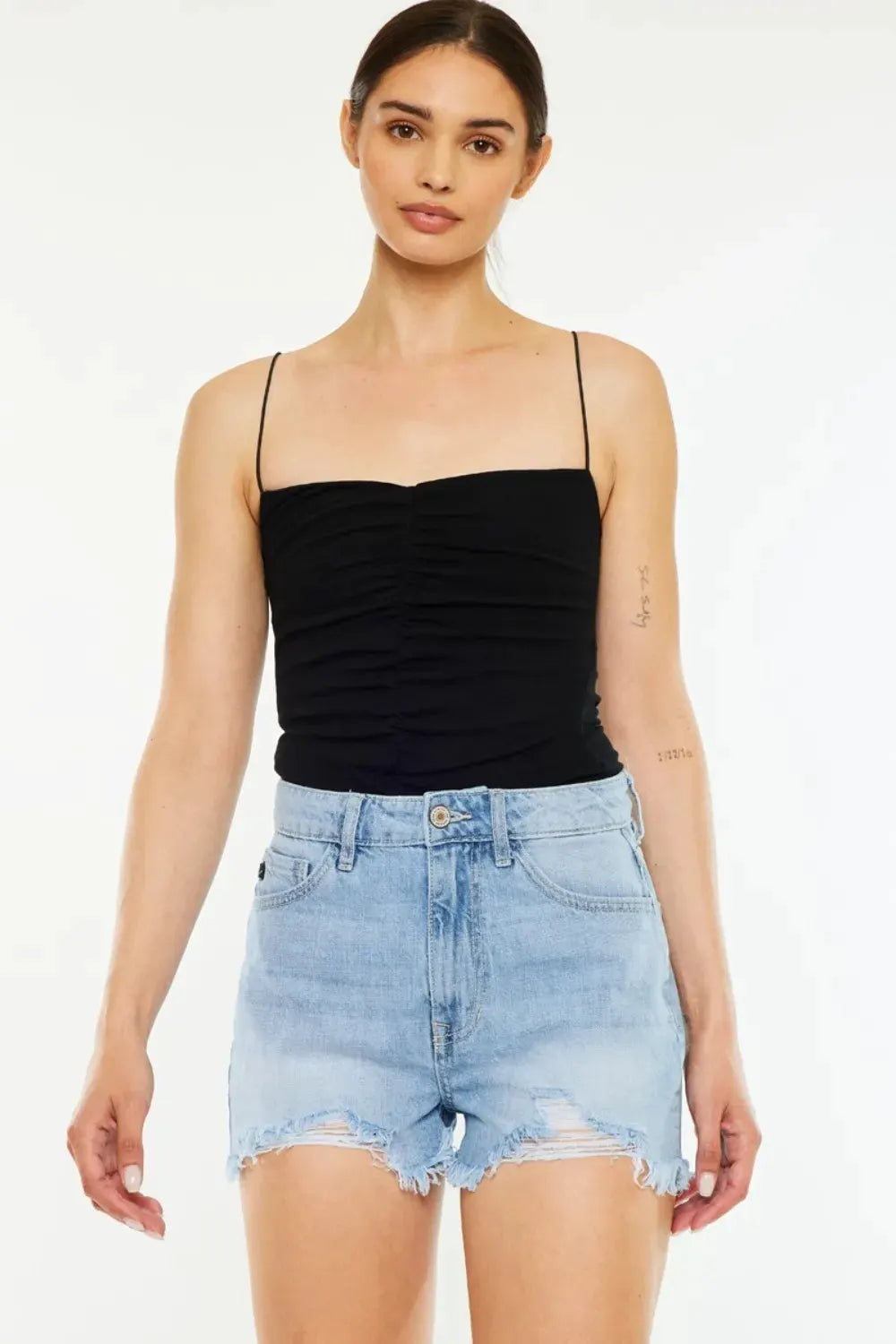 Kancan Raw Hem Distressed High Waist Denim Shorts by Kancan