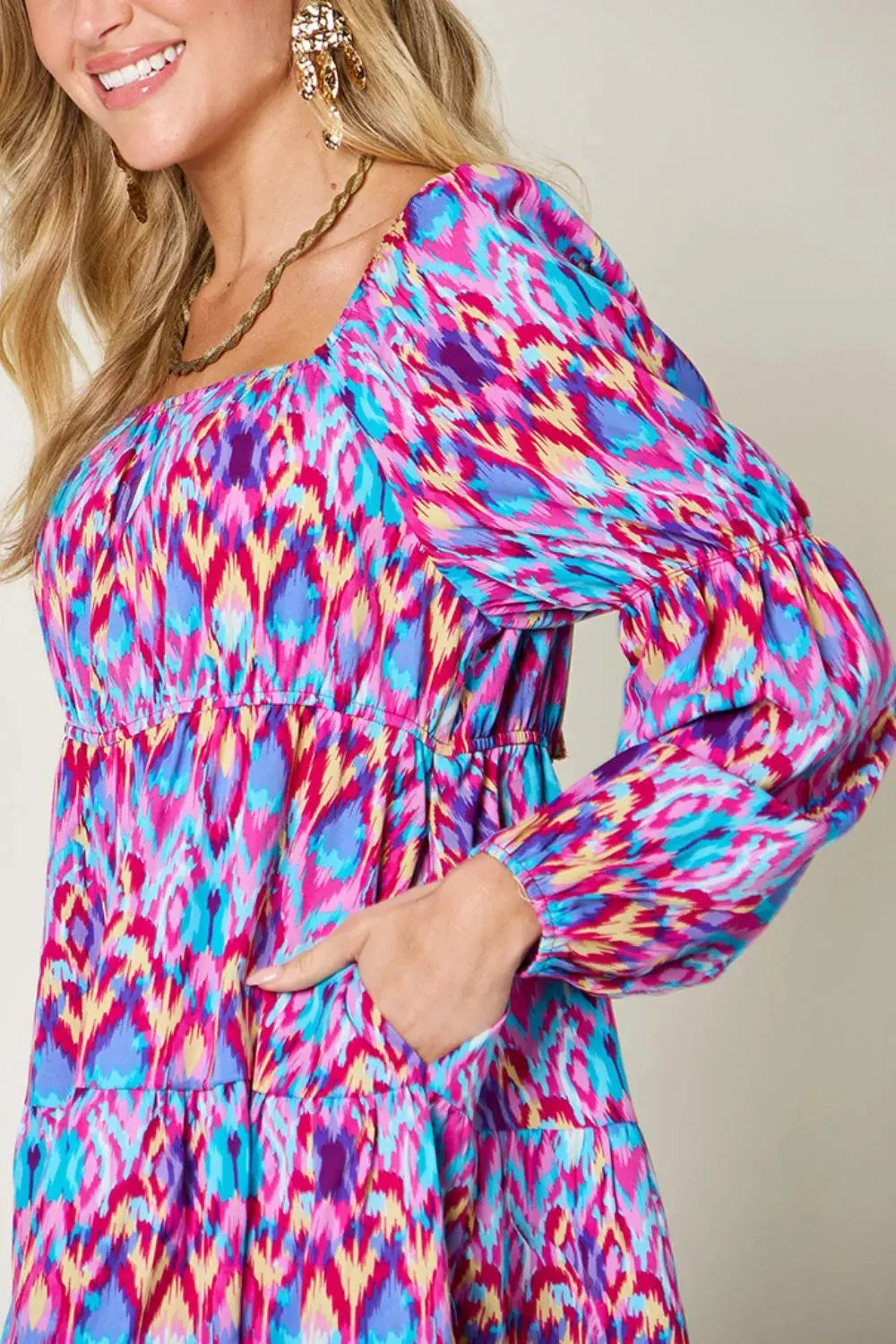 Double Take Full Size Printed Long Sleeve Dress by Double Take