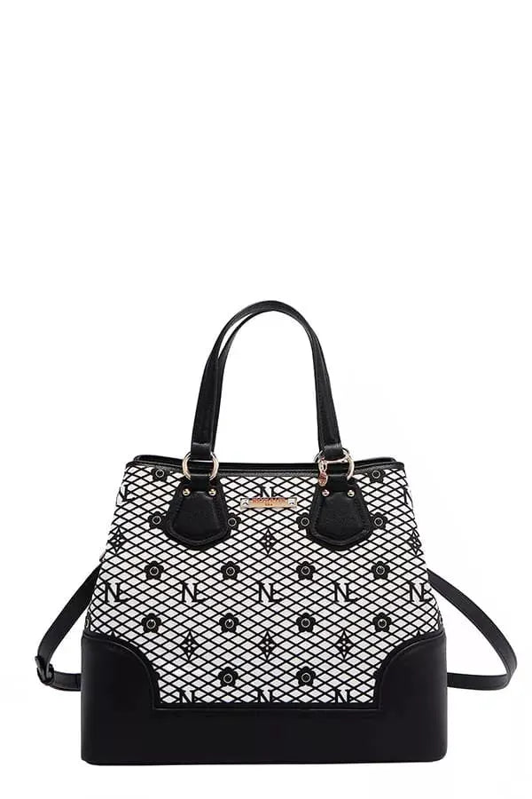 Nicole Lee USA Monogram Pattern Handbag with Rhinestones Decor by Nicole Lee USA