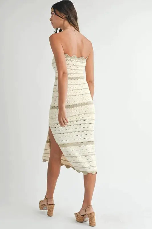 MABLE Contrast Striped Crochet Knit Midi Dress by MABLE