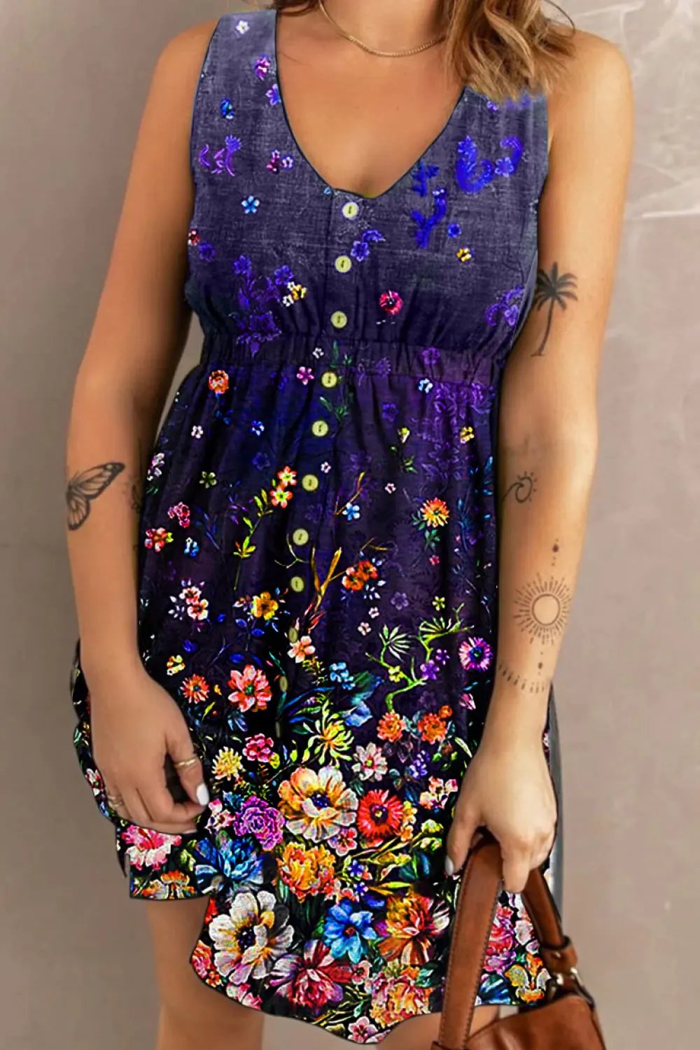Double Take Scoop Neck Buttoned Sleeveless Magic Dress with Pockets by Double Take