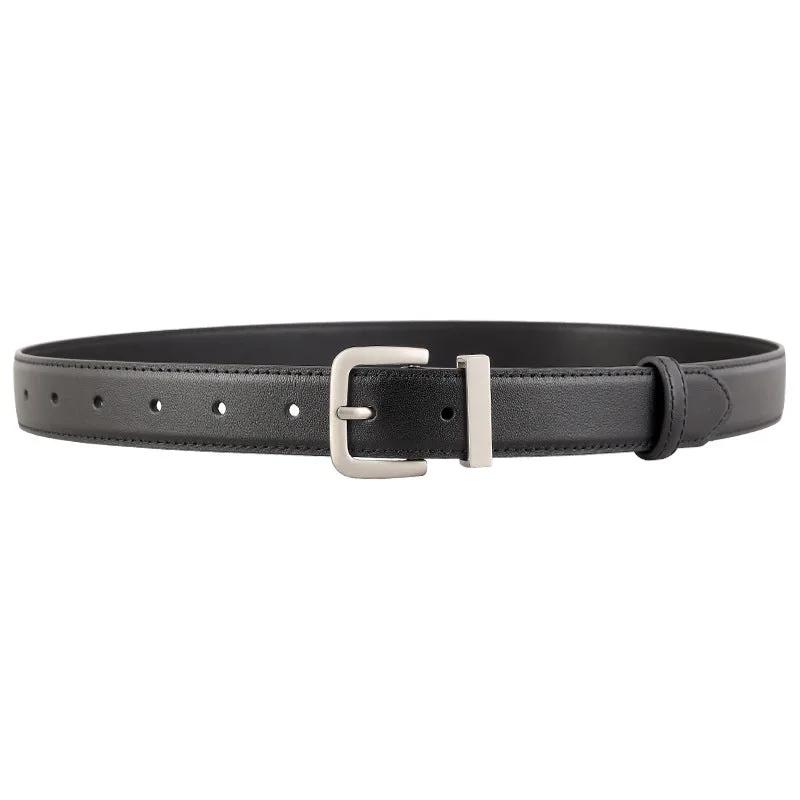 Classic Leather Belt with Silver Buckle by Trendsi