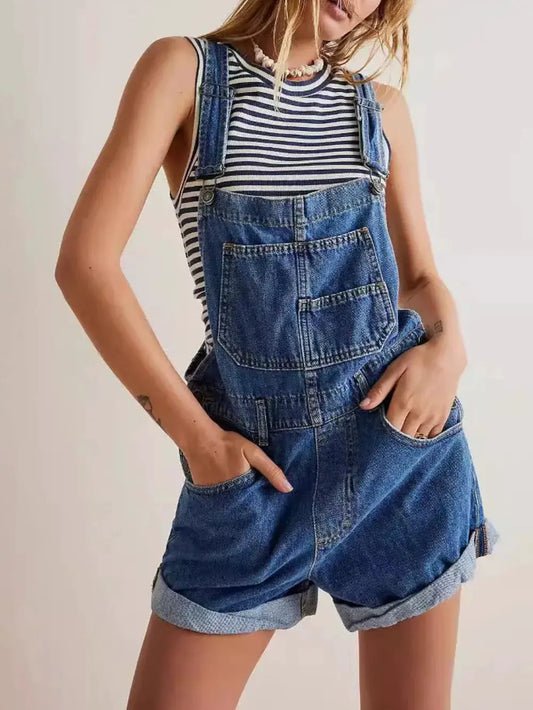 Wide Strap Square Neck Denim Overalls by Partner Labels