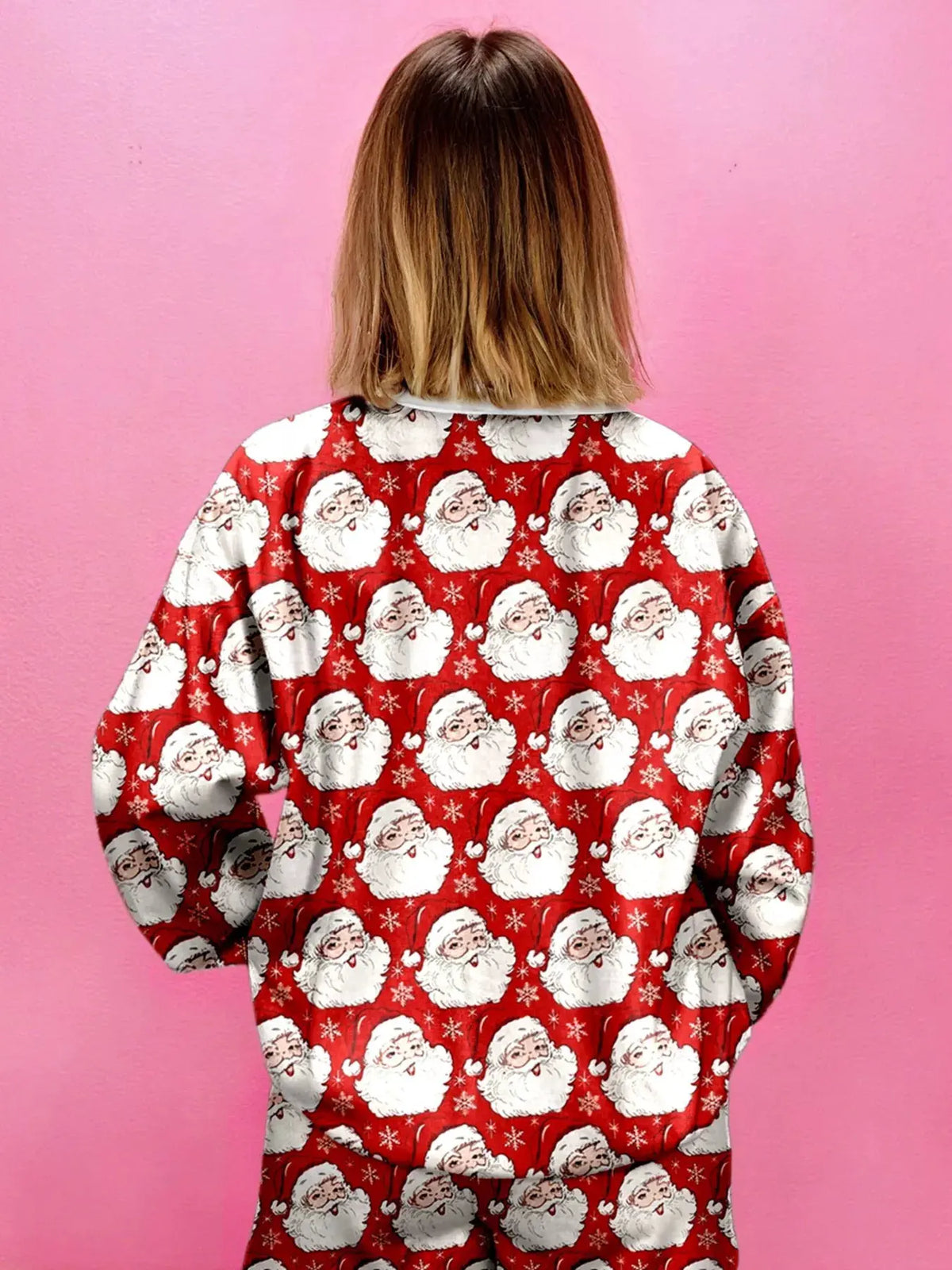 Christmas Santa Print Round Neck Top and Shorts Lounge Set by Partner Label