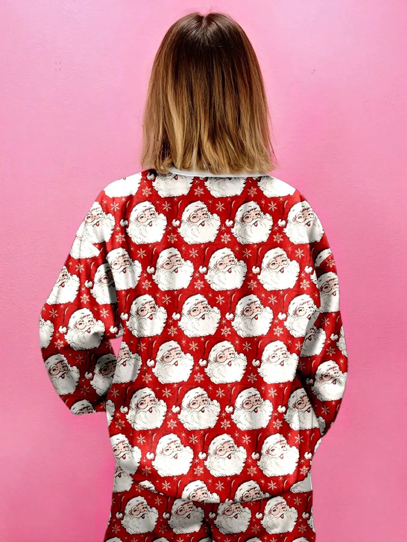 Christmas Santa Print Round Neck Top and Shorts Lounge Set by Partner Label