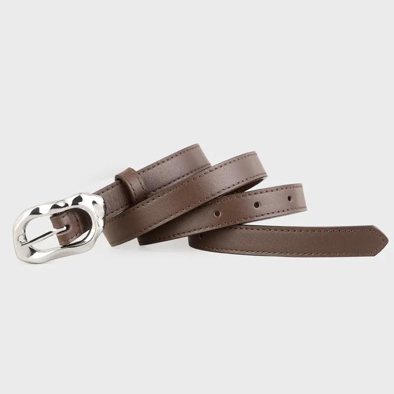 Leather Belt with Silver Buckle by Trendsi