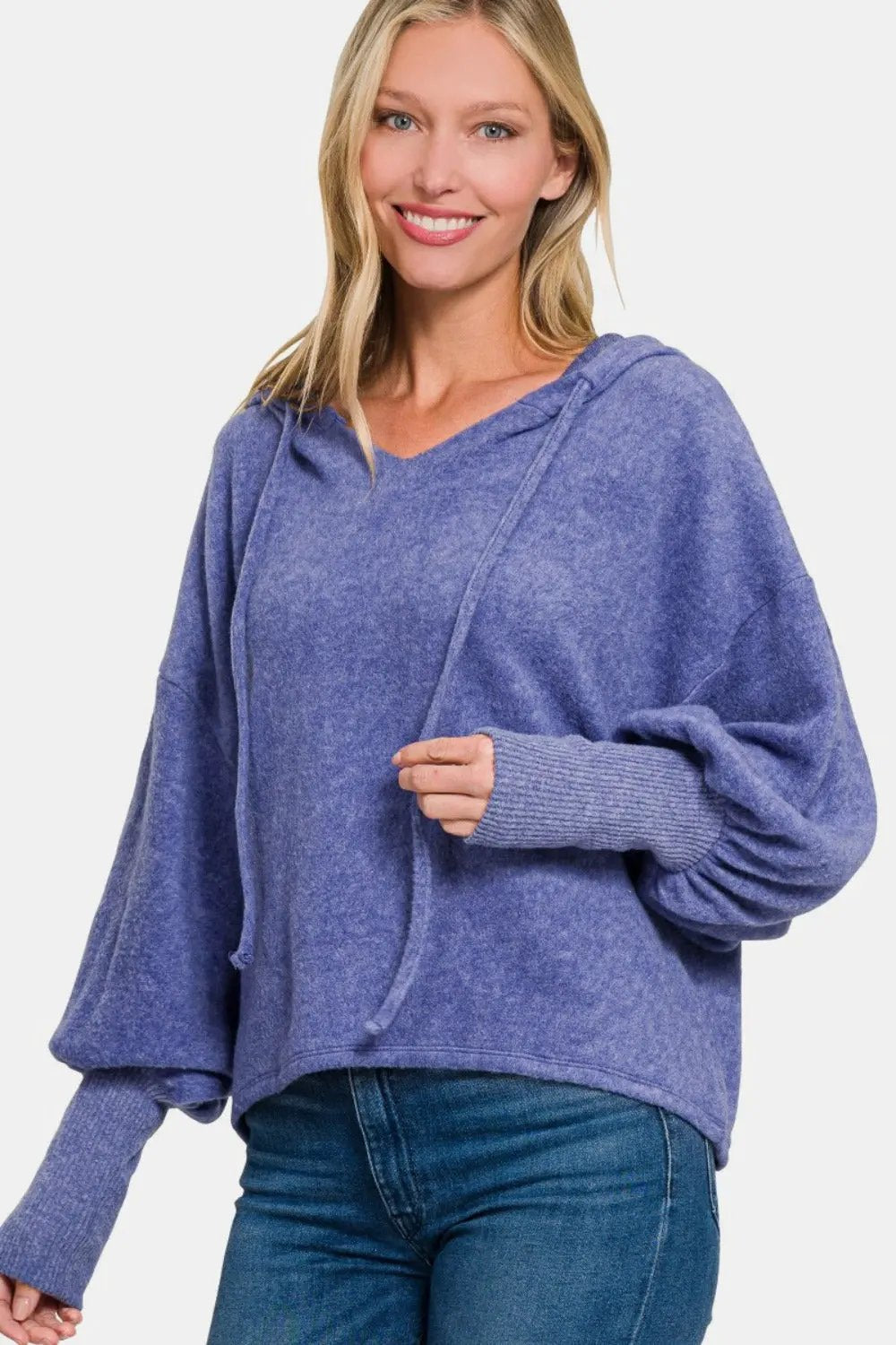 Zenana Brushed Hacci Drop Shoulder Cropped Hoodie by Zenana
