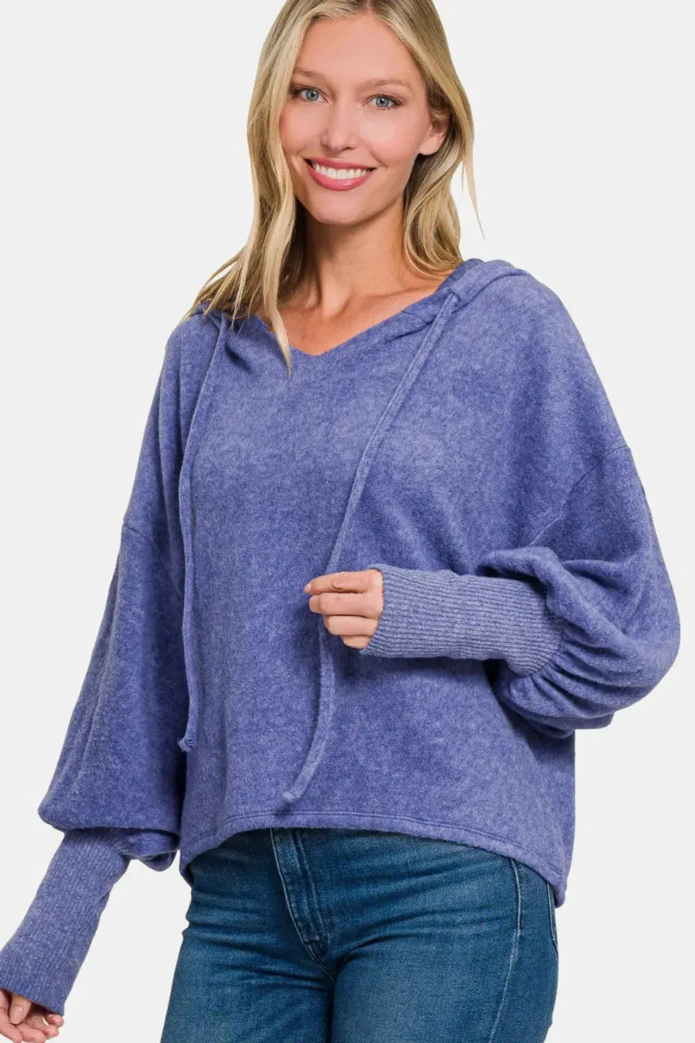 Zenana Brushed Hacci Drop Shoulder Cropped Hoodie by Zenana