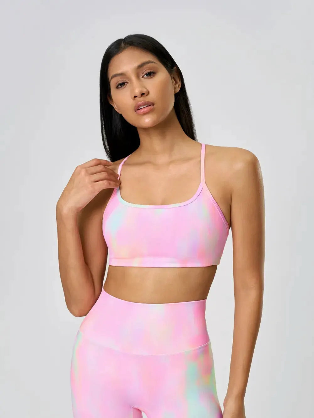 Millennia Crisscross Back Scoop Neck Active Cami with Detachable Chest Pads by Millennia