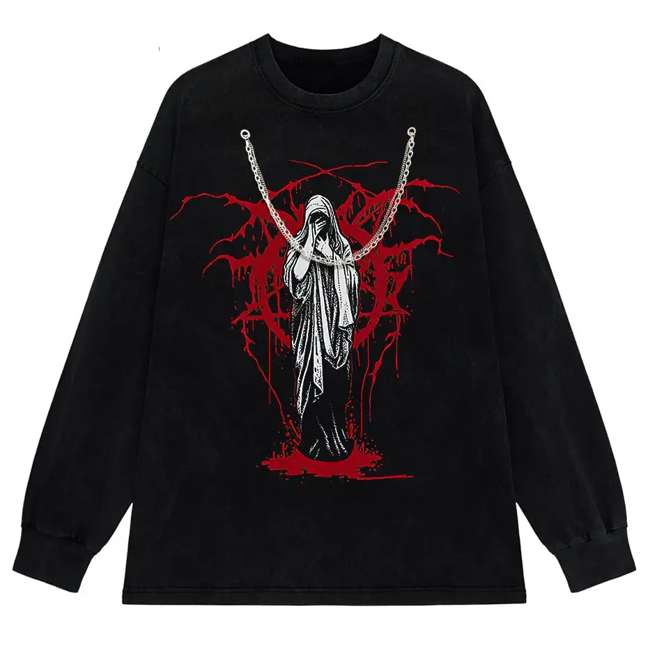 Men's Y2K Punk Harajuku Dark Goth Vintage T-Shirt Loose Fit Cotton Short Sleeve by Vimost Shop