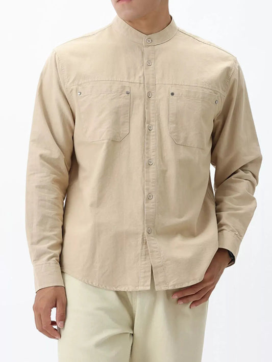 Men's Plus Size Casual Long Sleeve Shirt with Double Chest Pockets by Trendsi