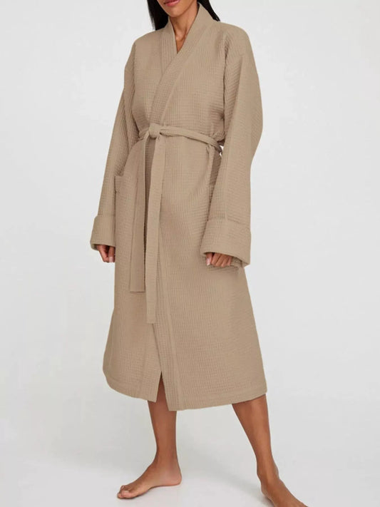 Waffle Knit Tie Waist Lounge Nightgown by Partner Label