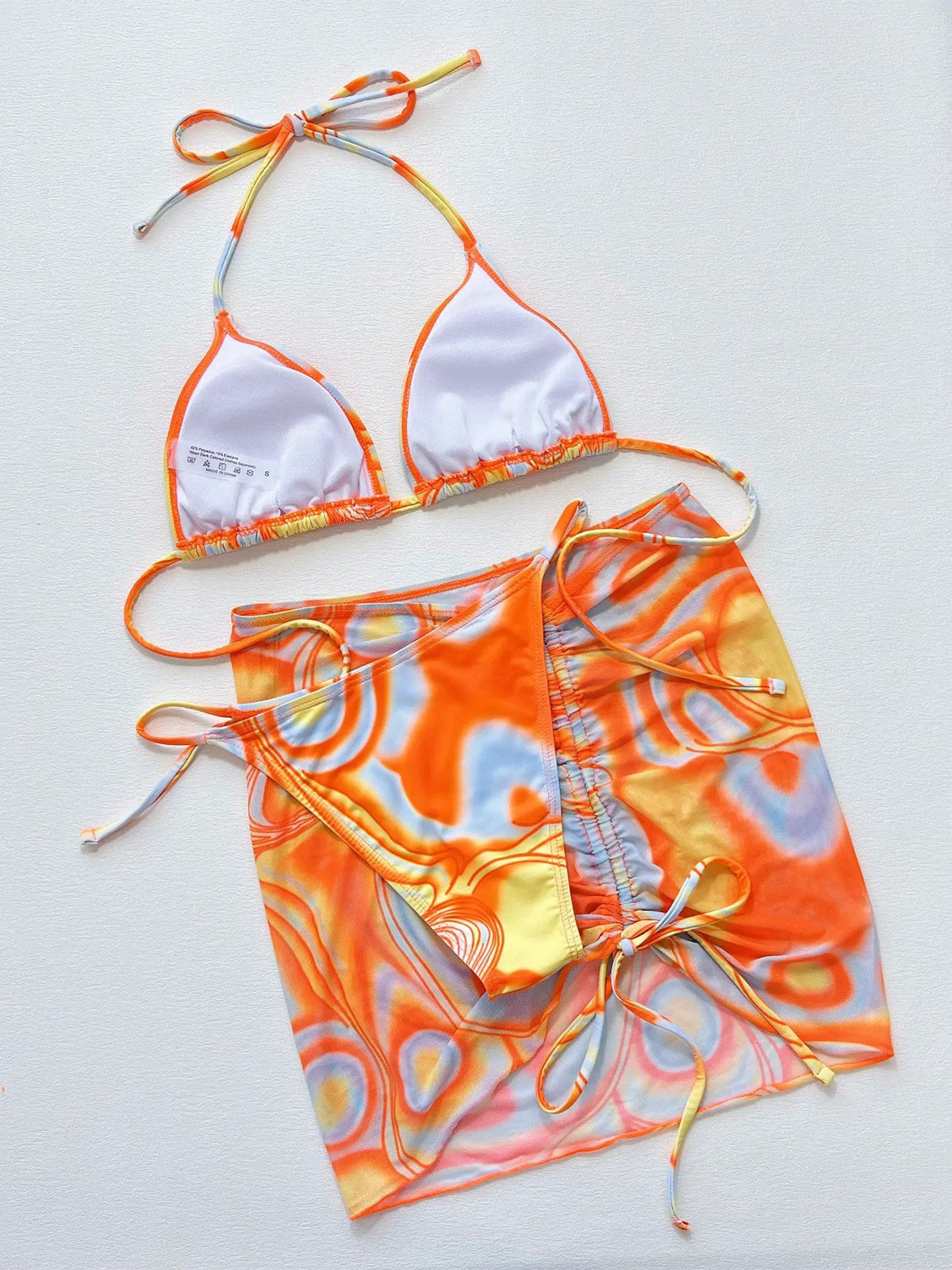 Multicolored Drawstring Ruched Three-Piece Swim Set by Partner Label