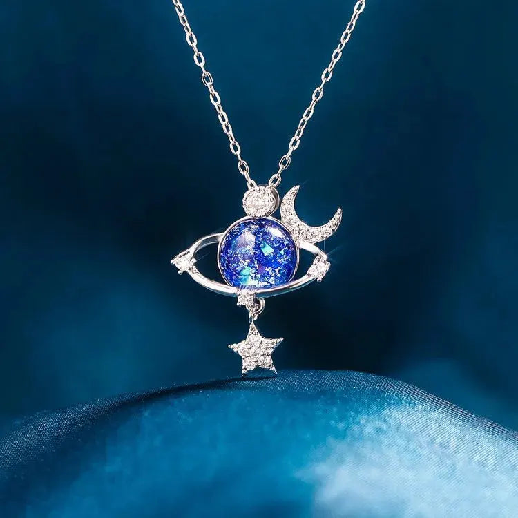 Starry Sky Inlaid Zircon Moon Star Necklace by Partner Label