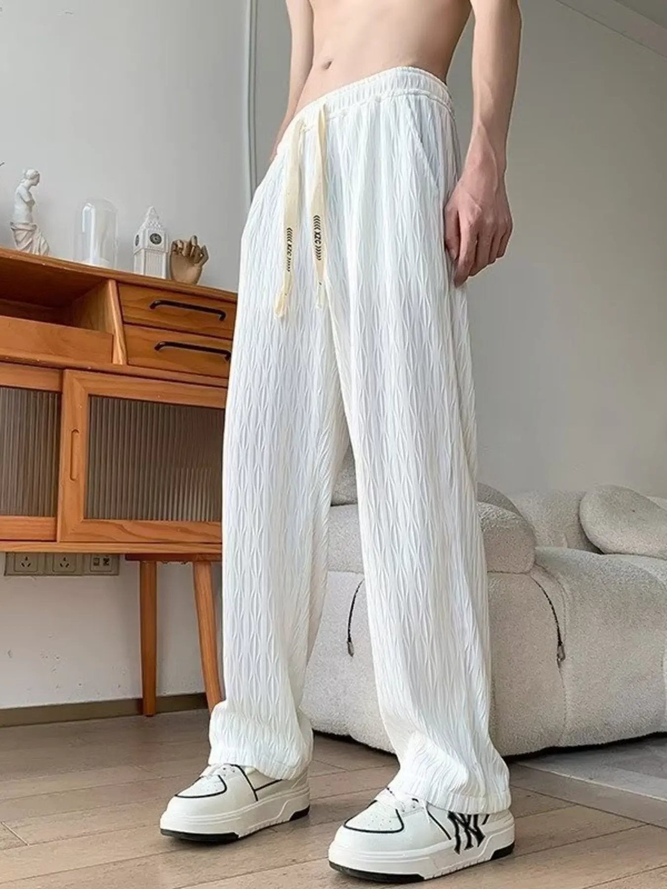 Men's Textured Wide-Leg Drawstring Pants by Partner Label