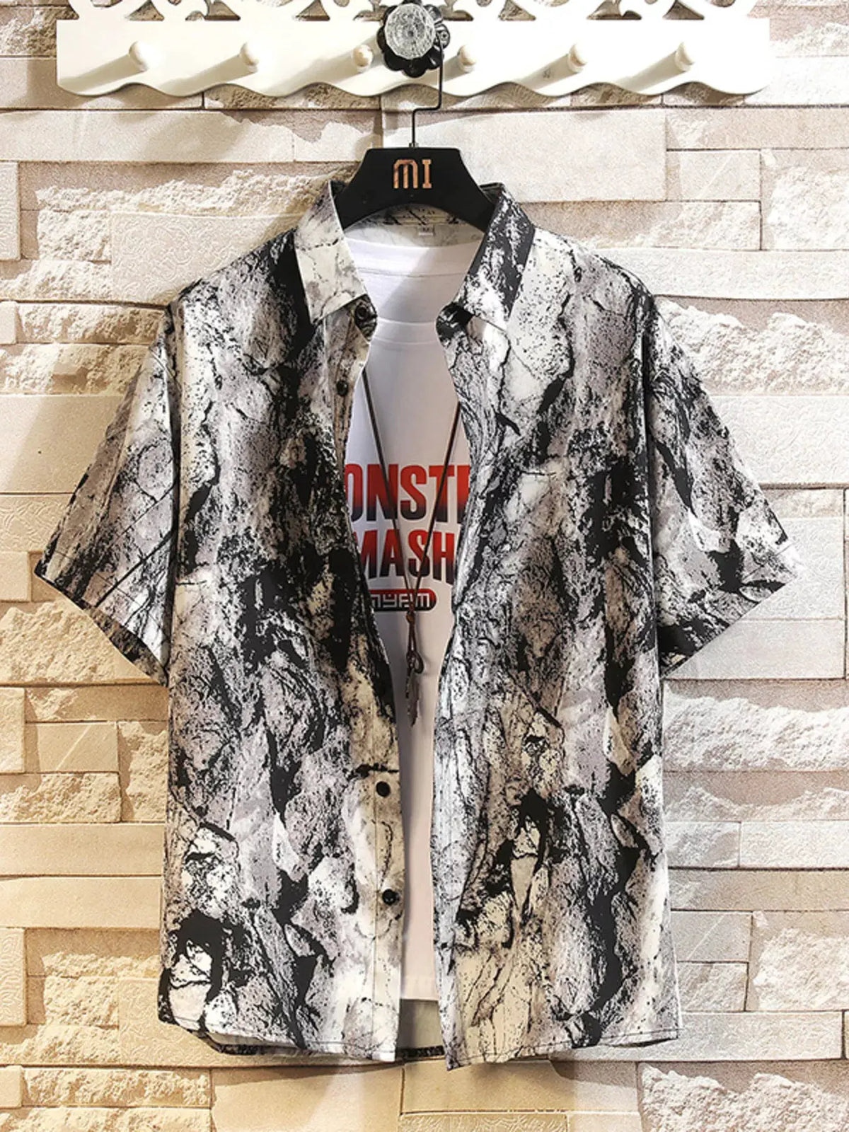 Men's Printed Button Up Shirt and Shorts Set by Trendsi