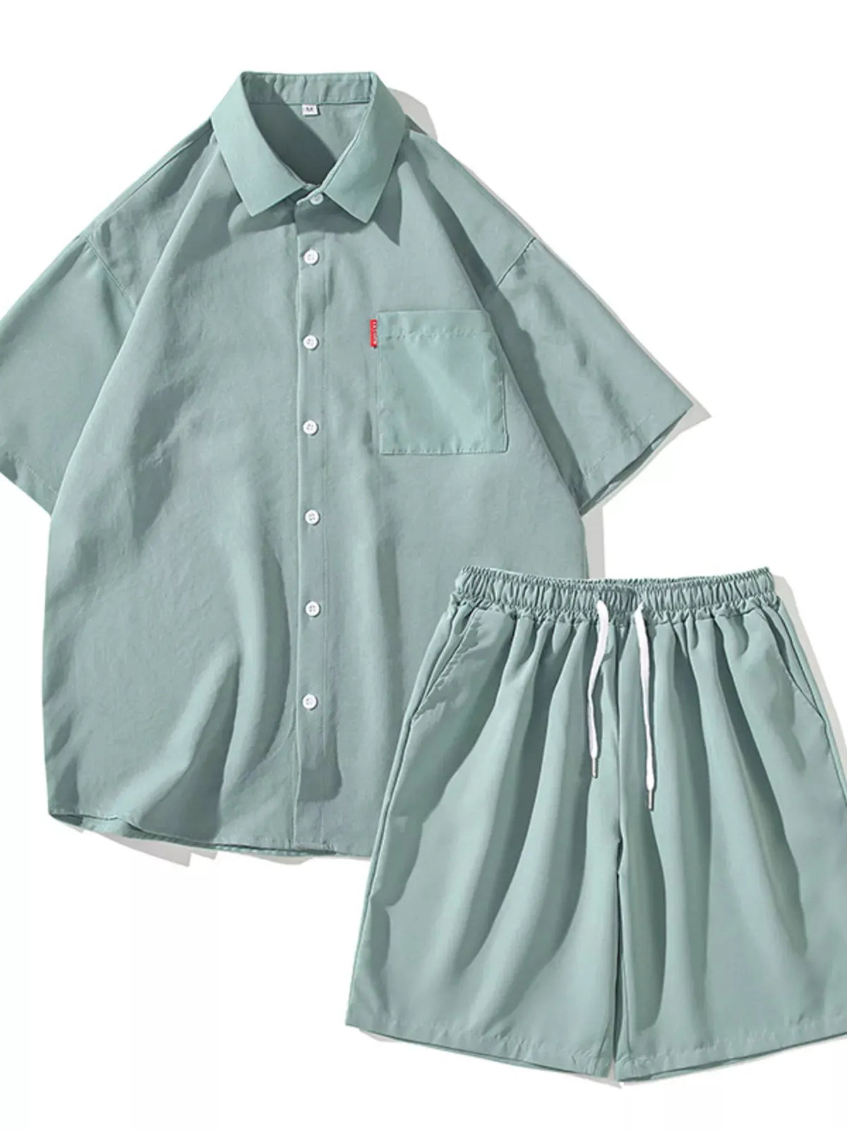 Men's Plus Size Casual Solid Color Shirt & Shorts Set by Trendsi
