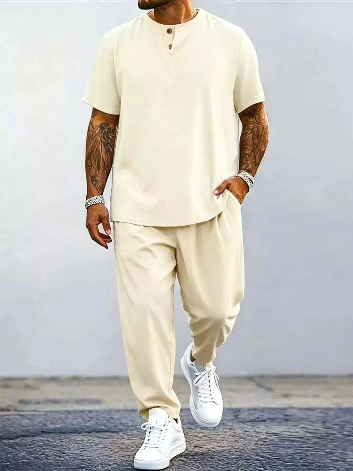 Men's Plus Size Casual Short Sleeve Top and Pants Set by Trendsi