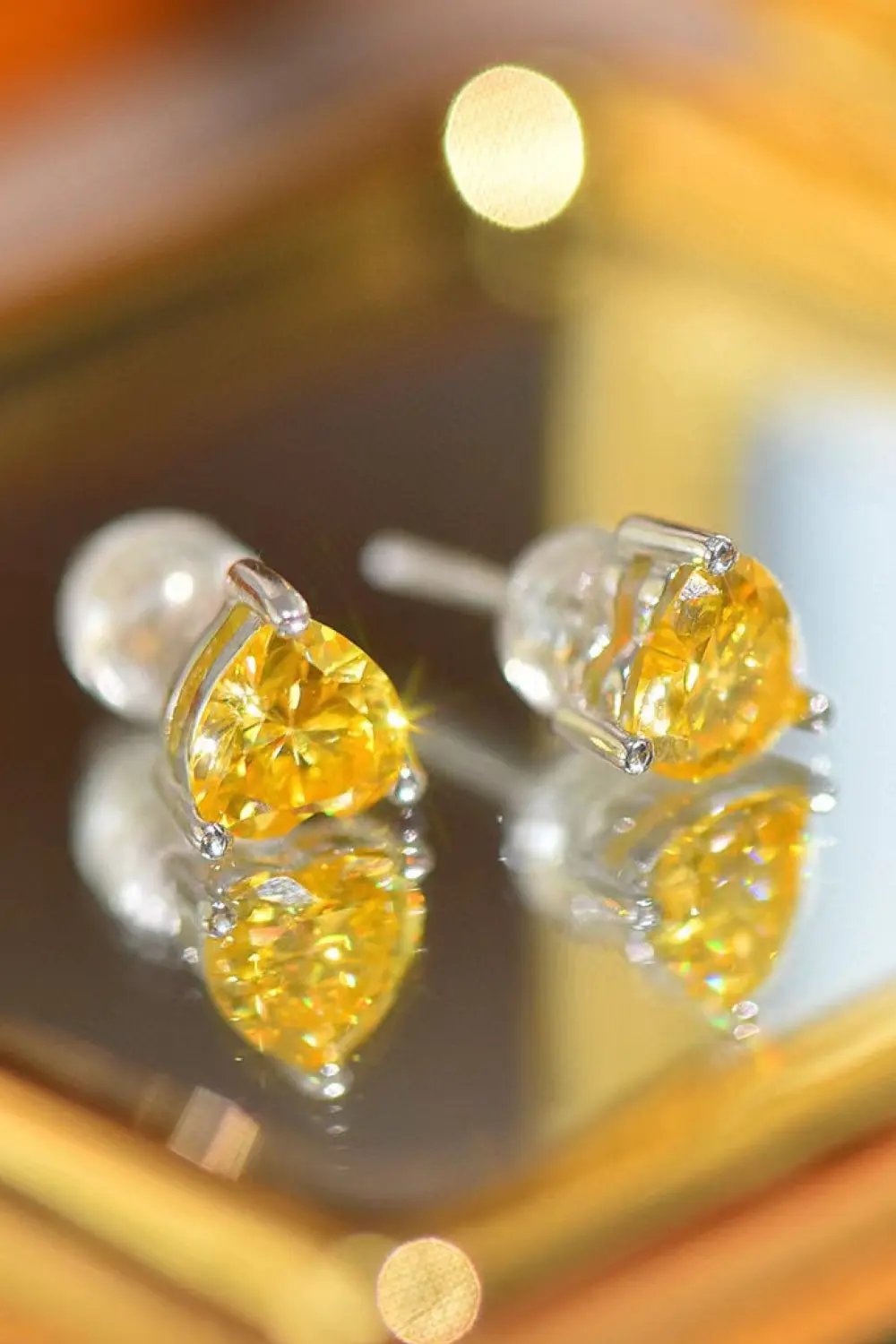 2 Carat Yellow Heart Moissanite Platinum-Plated Earrings by Partner Label