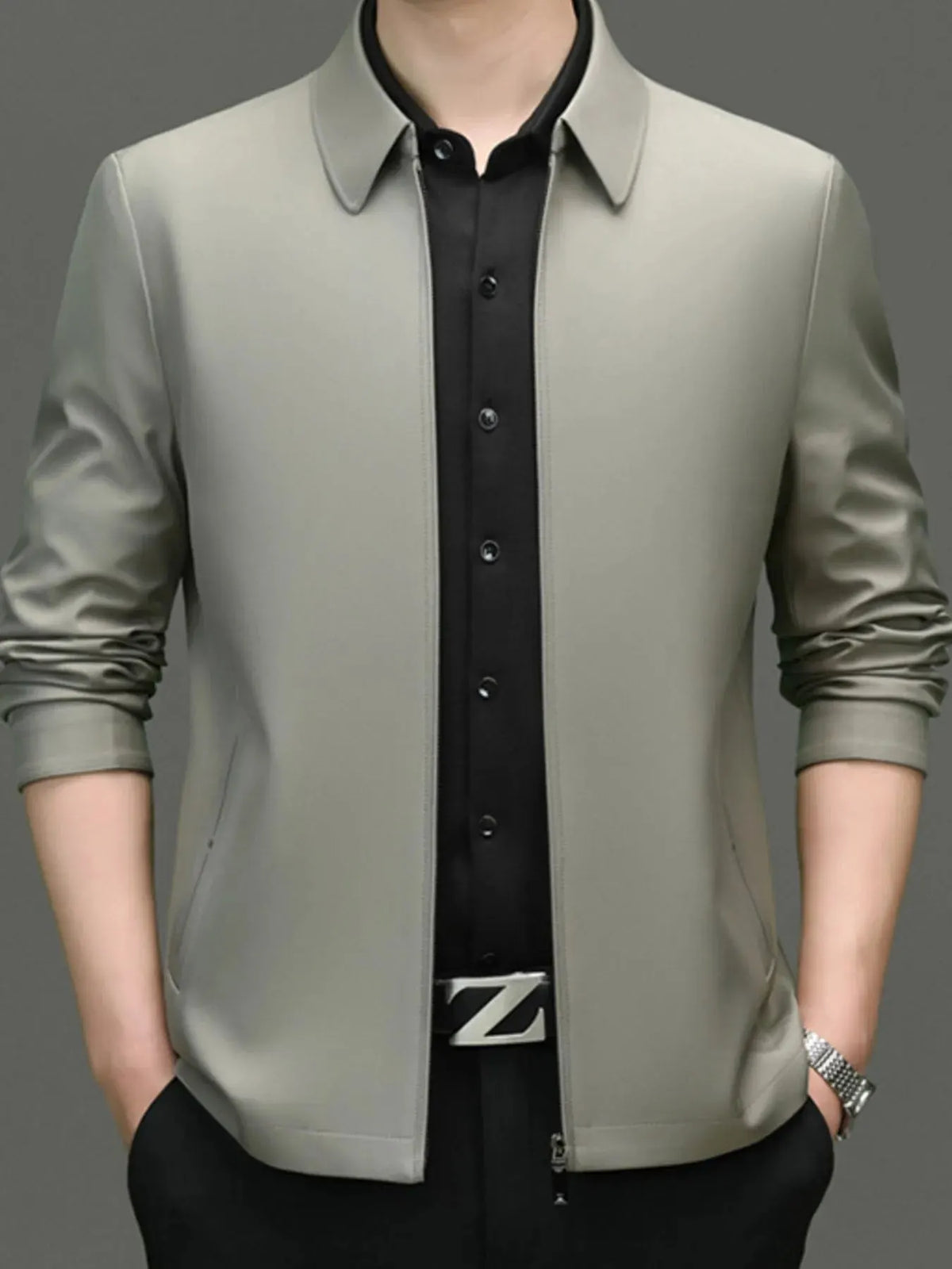 Men's Plus Size Zip Up Long Sleeve Jacket by Partner Label