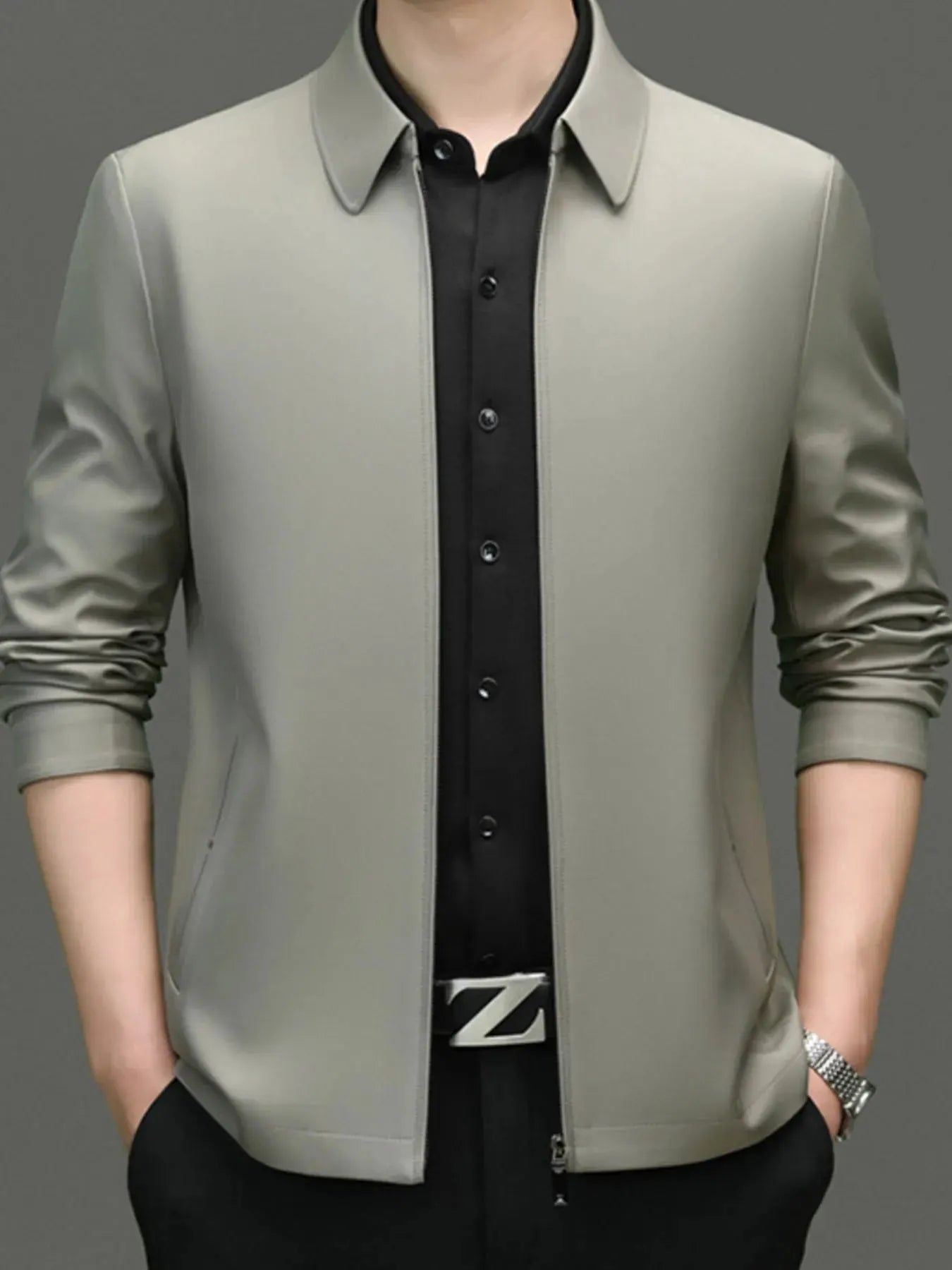 Men's Plus Size Zip Up Long Sleeve Jacket by Partner Label