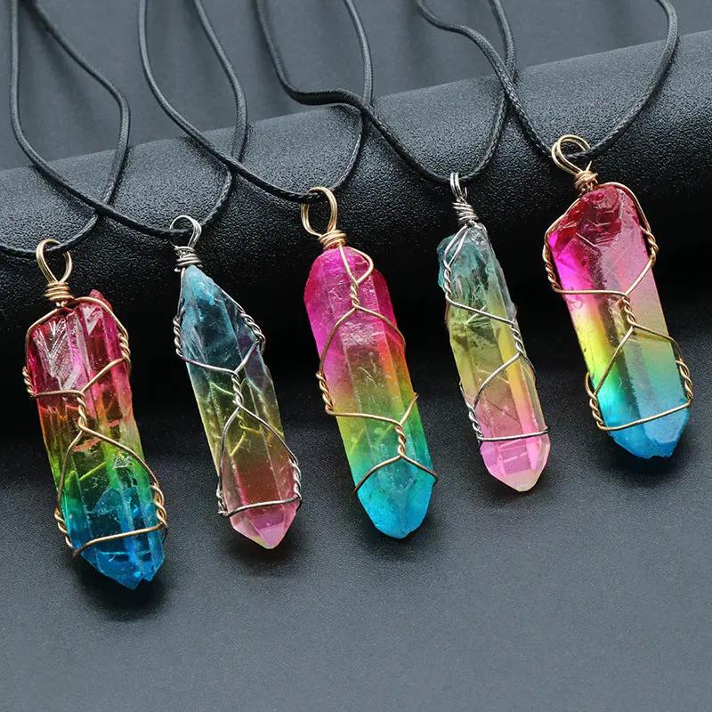 Hot Selling Stone Crystal Pillar Tree Of Life Pendant Ins Fashion Necklace by Maiden-Art