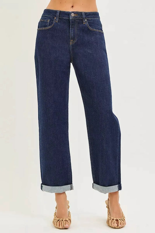 RISEN Slouchy Cropped Boyfriend Jeans With Cuffed Hem by RISEN
