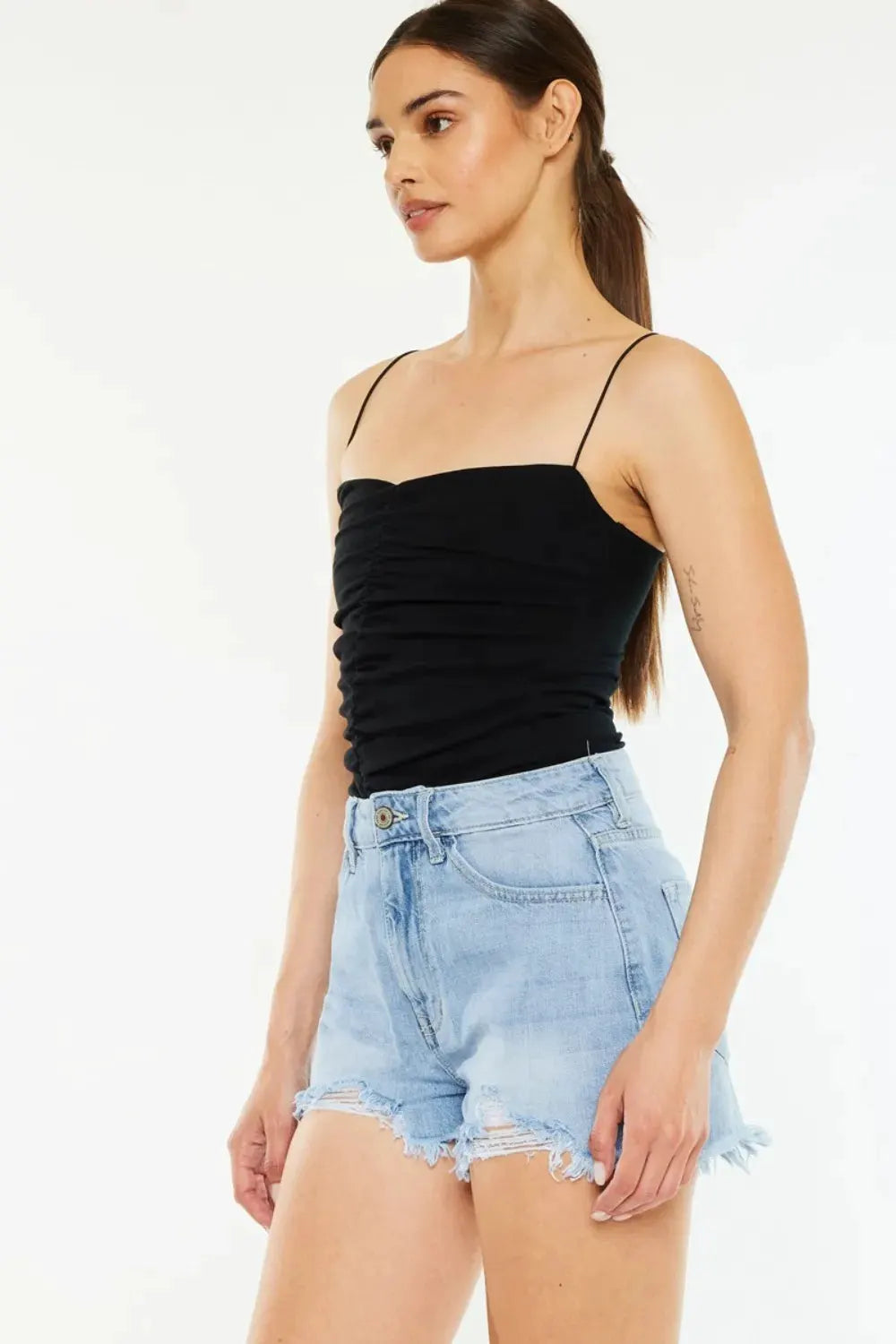 Kancan Raw Hem Distressed High Waist Denim Shorts by Kancan