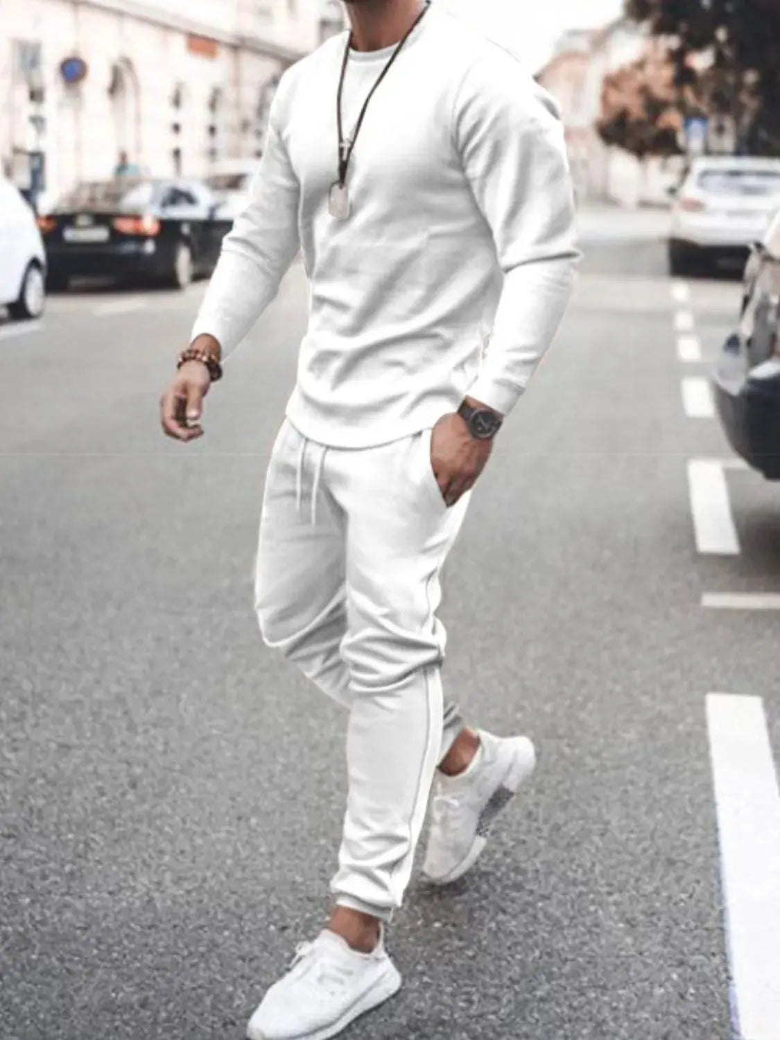 Men's Full Size Round Neck Long Sleeve Top and Pants Set Plus Size by Trendsi