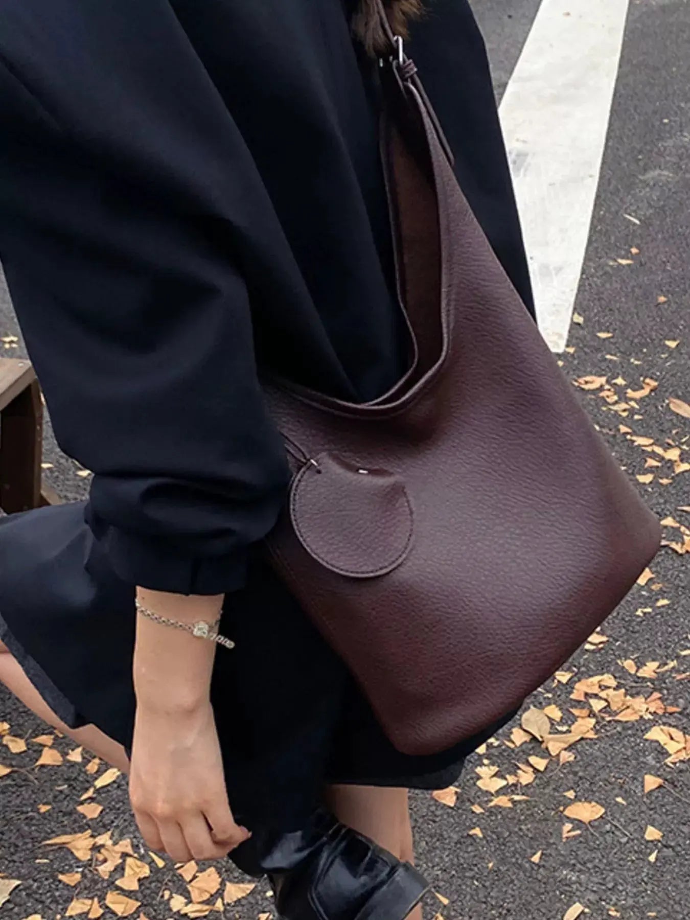 Solid Color Leather Handbag by Partner Label