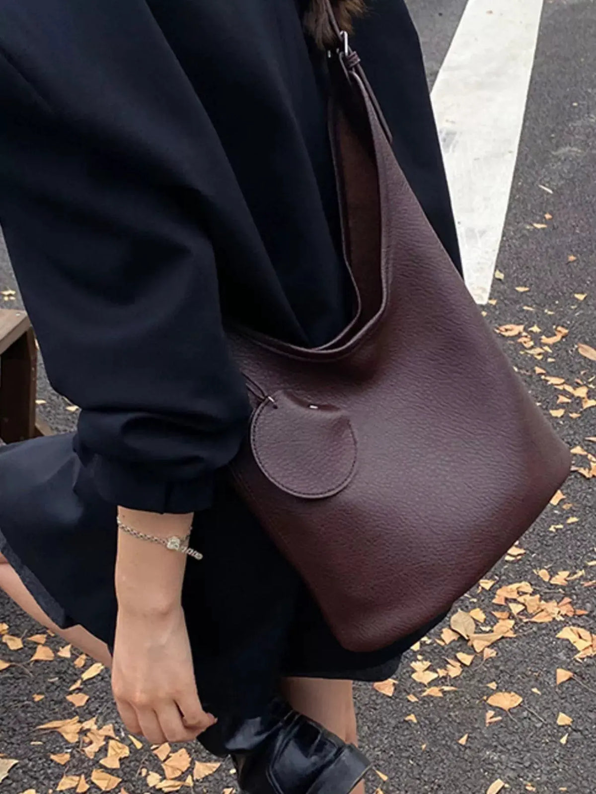 Solid Color Leather Handbag by Partner Label