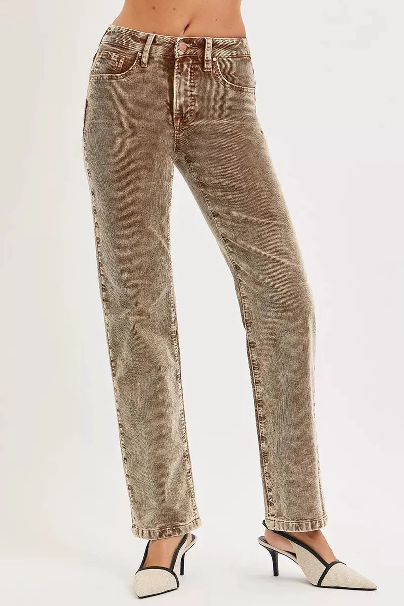 RISEN Tummy Control Mid Rise Straight Leg Corduroy Pants by RISEN